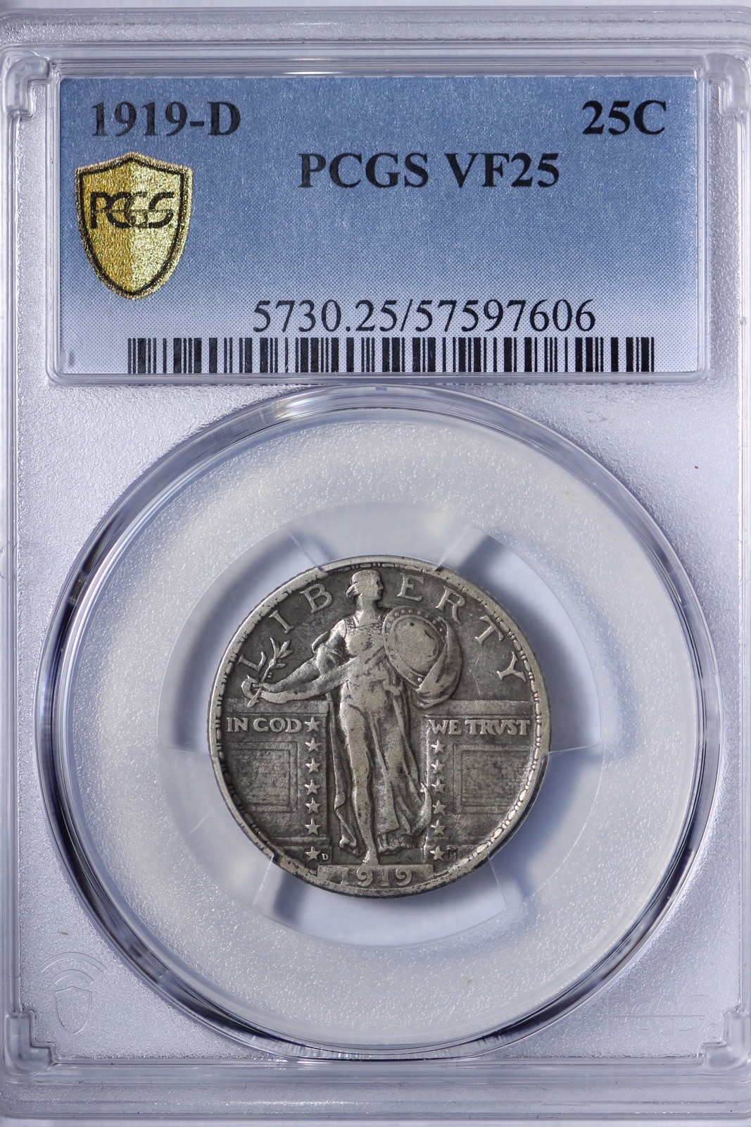 1919-D Standing Liberty Quarter PCGS VF25 Semi-Key Date KQAHHD