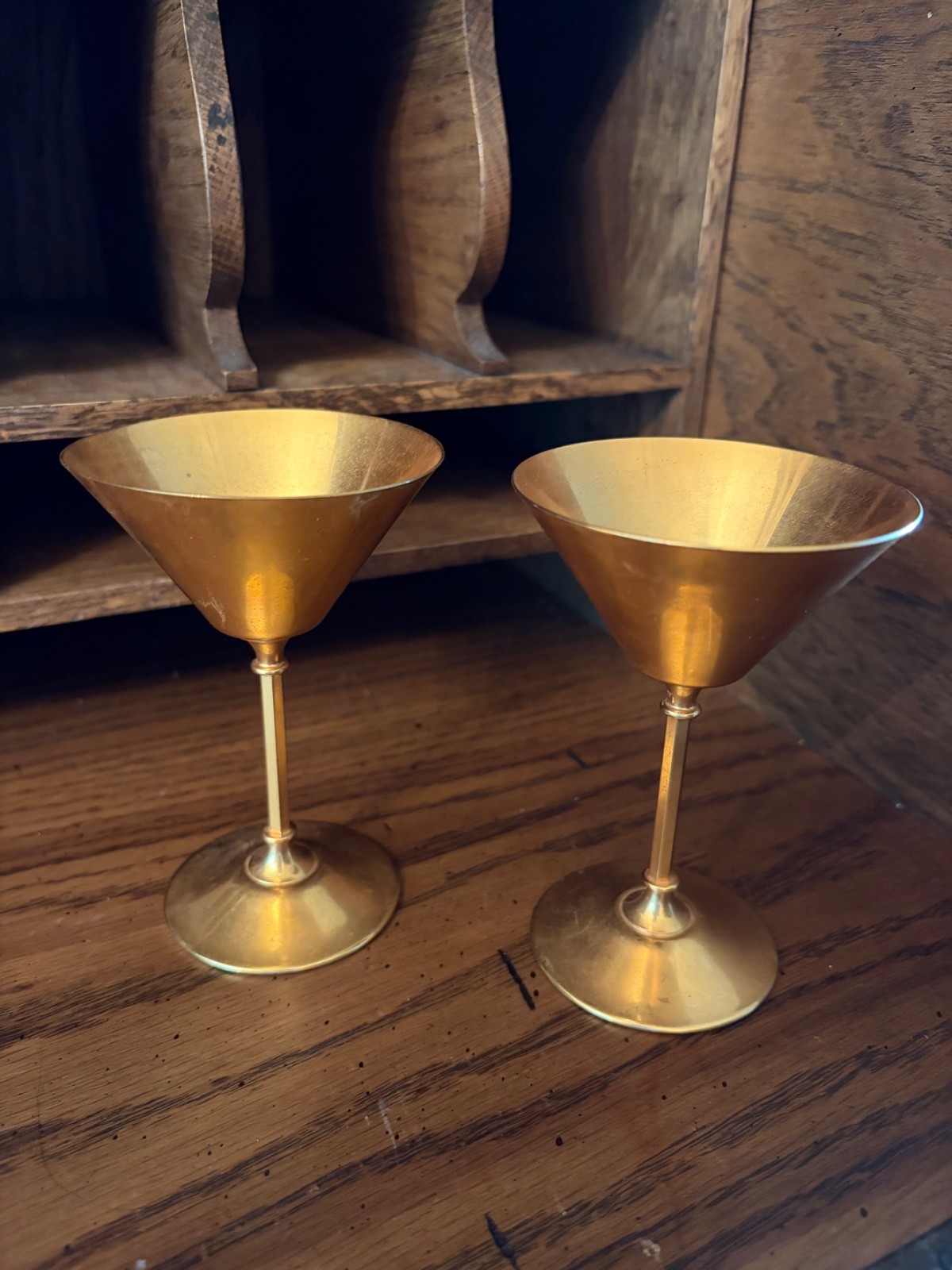 Vintage IKORA WMF 24K Gold Plate Martini Style Cocktail Glasses Set of 2 Germany