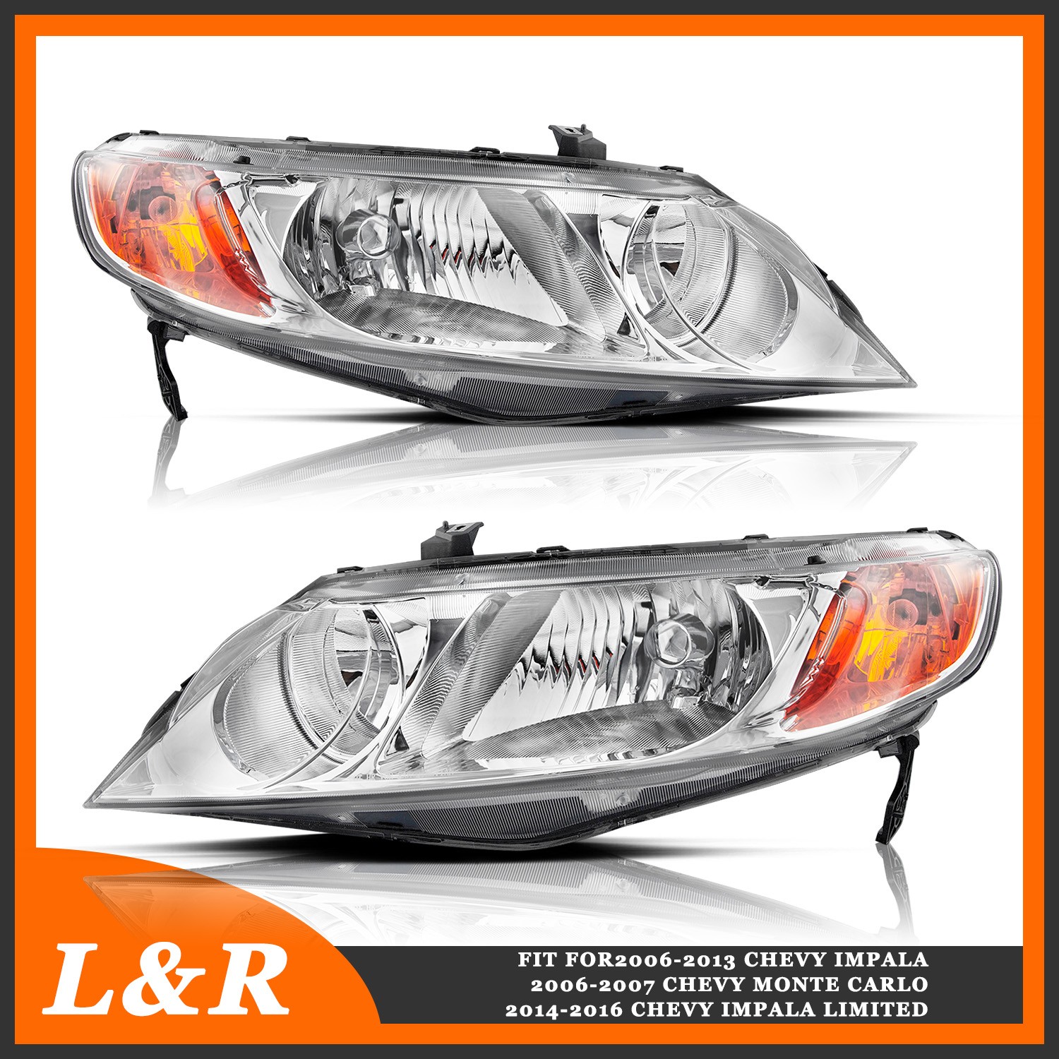 Chrome Headlight Assembly Pair For 2006-2011 Honda Civic 4Dr Sedan Headlamps