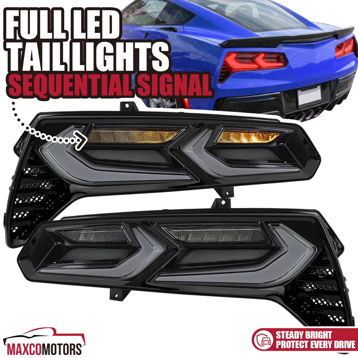 Smoke Fits 2014-2019 Chevy Corvette C7 Tail Lights LED Sequential Brake Lamps
