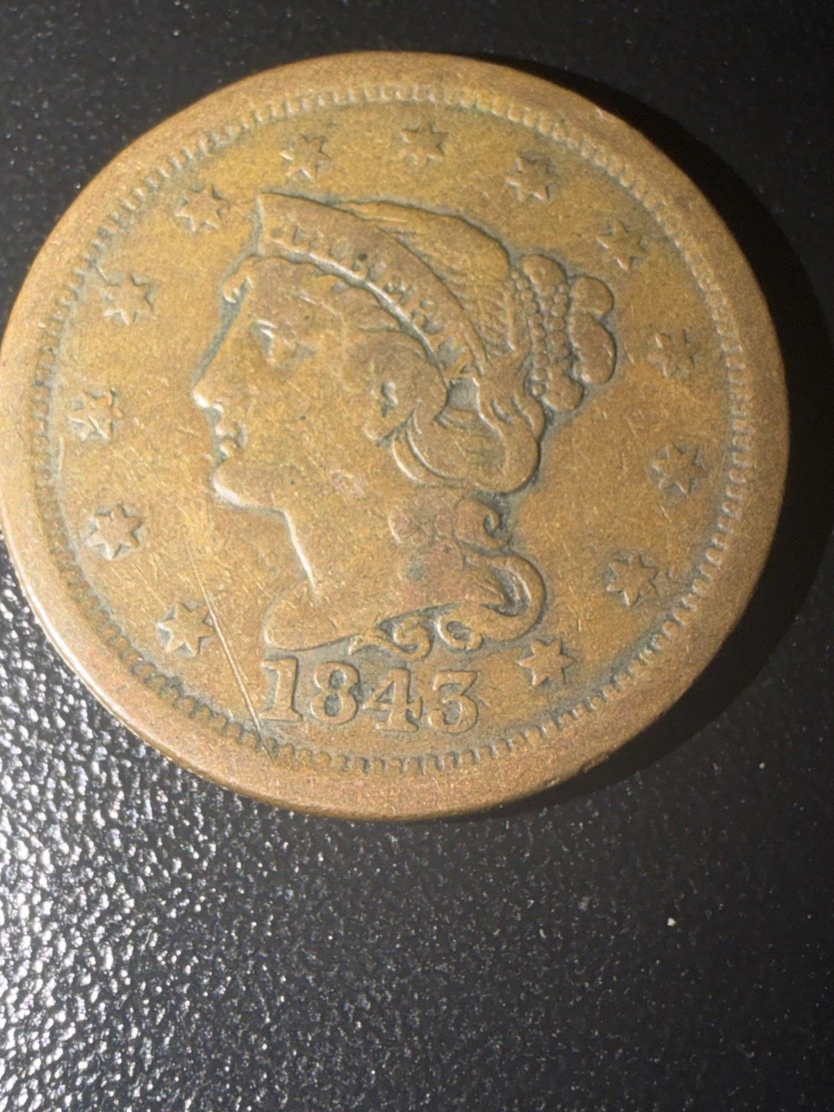 1843 Mature Head Large Letters Large Cent F 1843 Mature Head Large Letters Large Cent F
