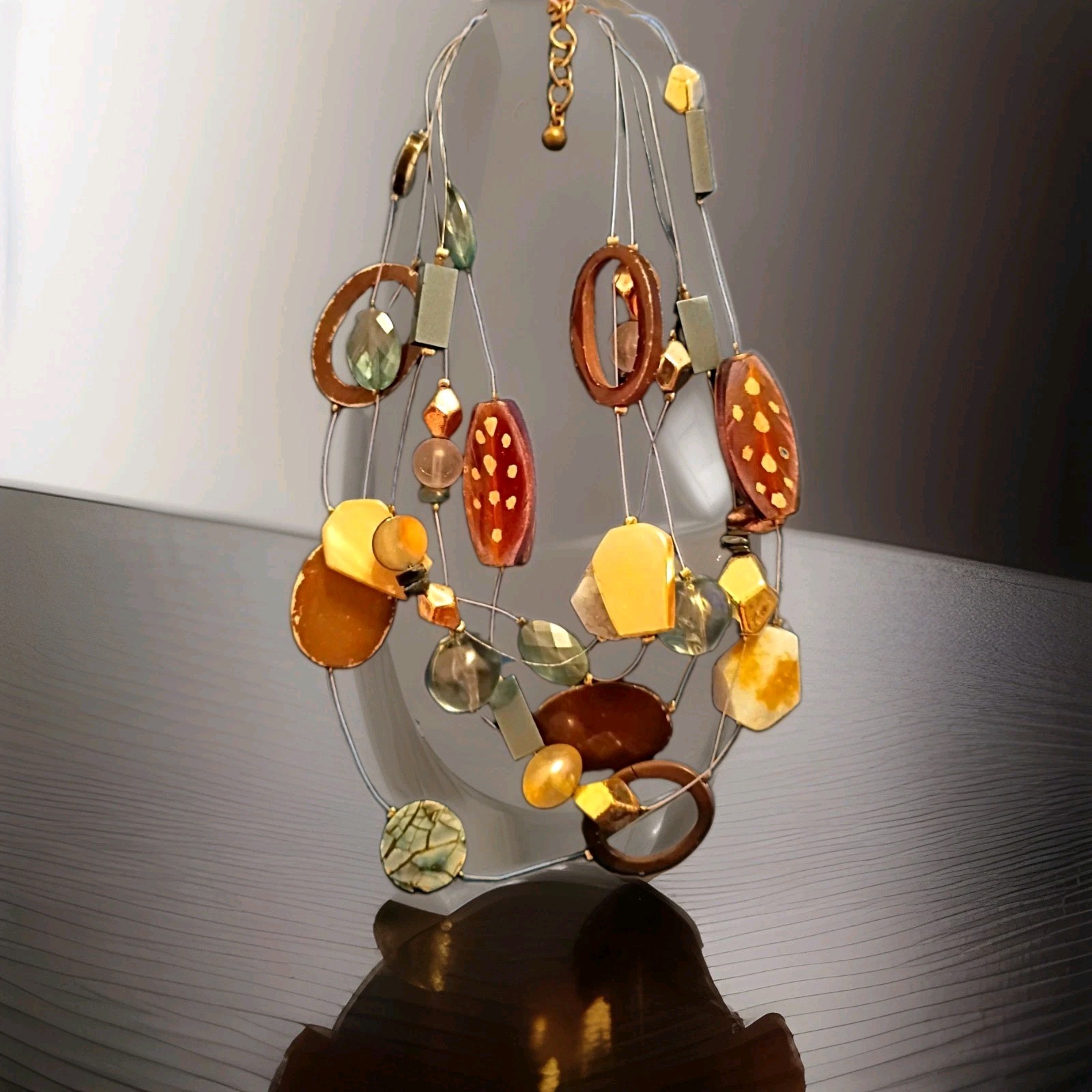 Chico\'s Multicolor Layered Multi-Strand Beaded Statement Necklace Signed