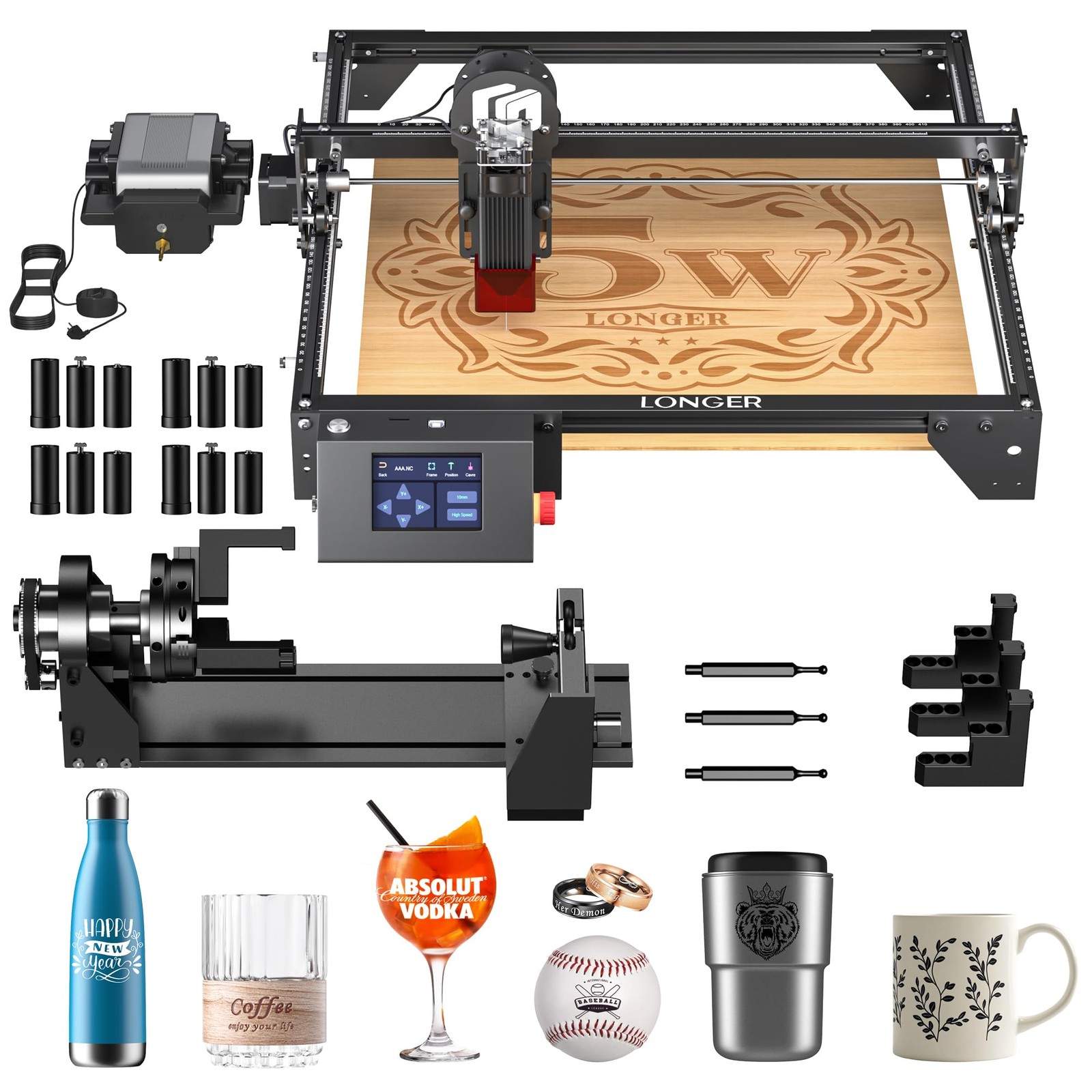 LONGER Laser Engraver Ray5 5000mW Engraver Machine  4-in-1 Rotary Roller Kit