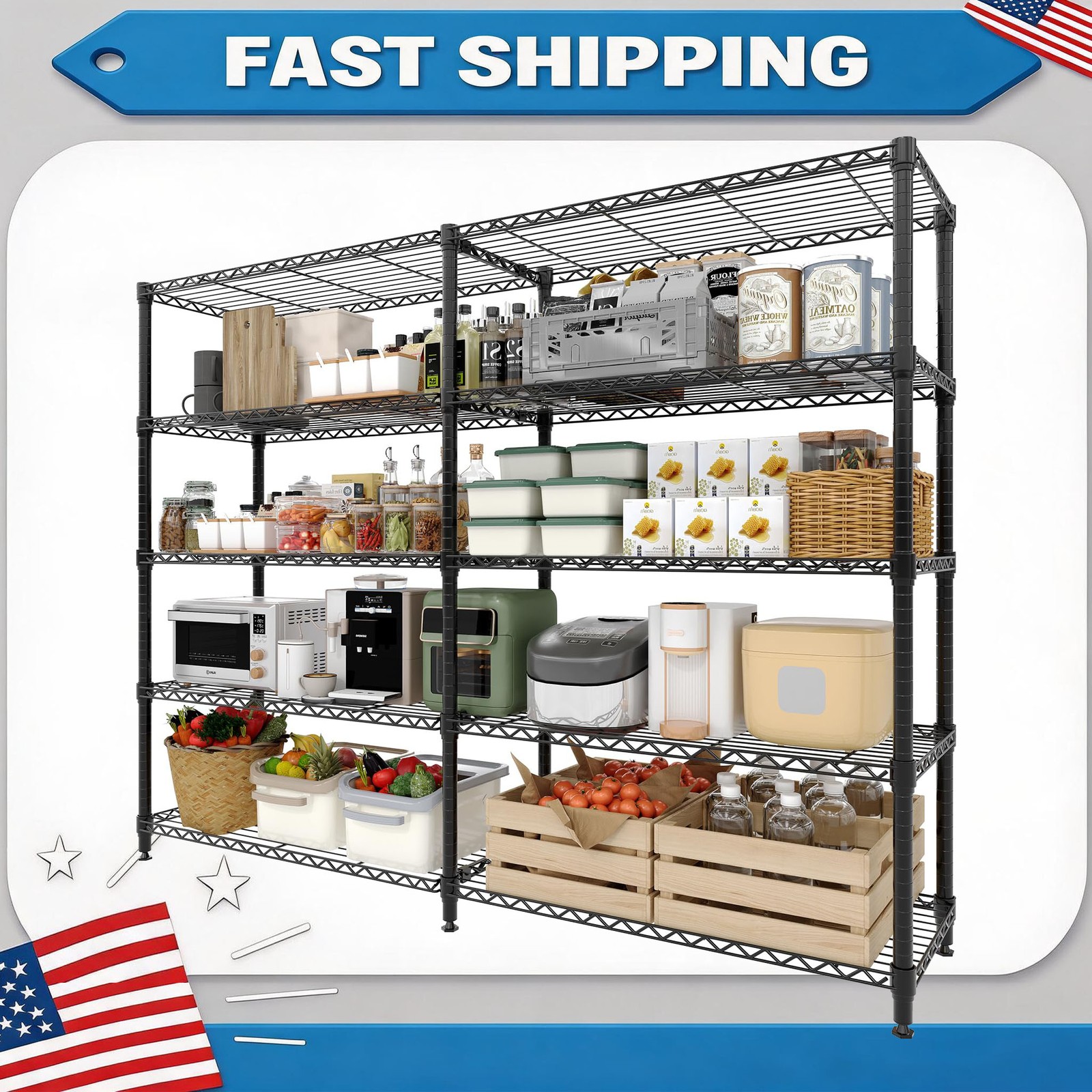 5-Tier Heavy Duty Metal Storage Shelves Wire Rack Shelving Unit Adjustable NEW