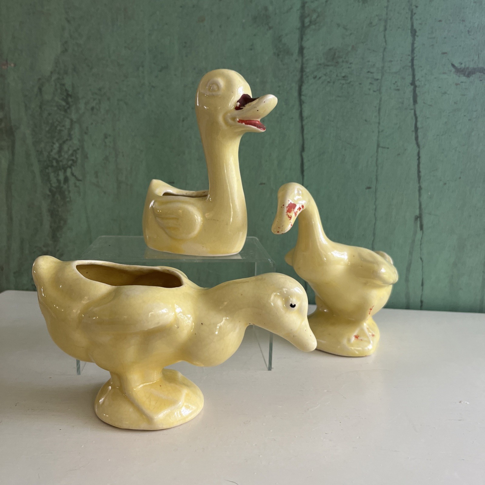 Lot Of 3 Vtg McCoy pottery Yellow Duckling Planters Duck Pots Succulents