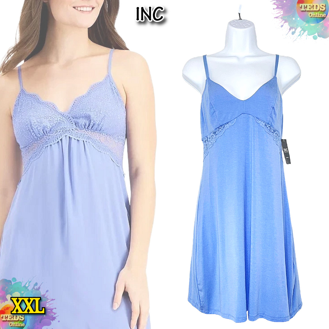 NWT INC International Concepts XXL Lace-Inset Knit Chemise 100200818, Jet Ski