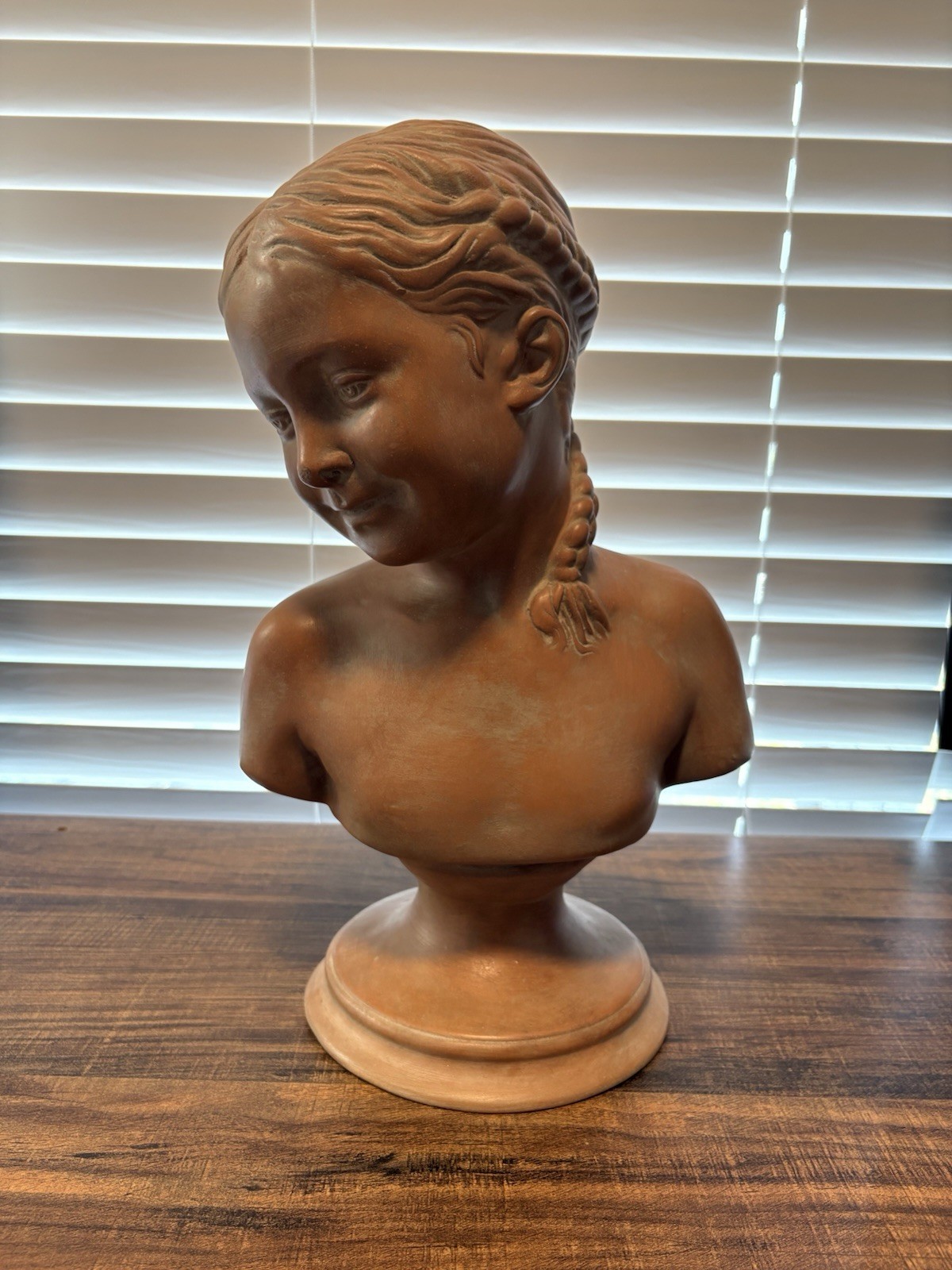 Large Signed Italian Terracotta Bust Sculpture Young Girl Made In Italy 16”