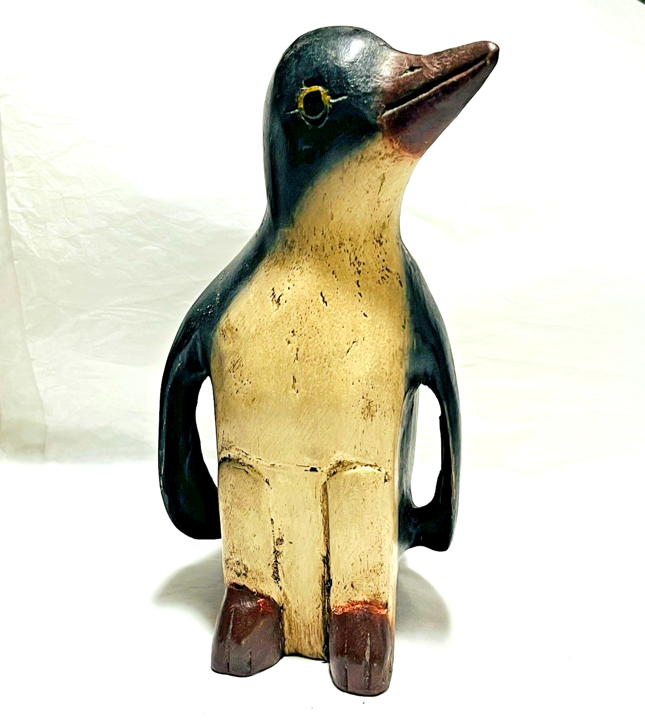 Folk Art Primitive Carved Wood Penguin Figurine Hand Painted Thailand Pier One 