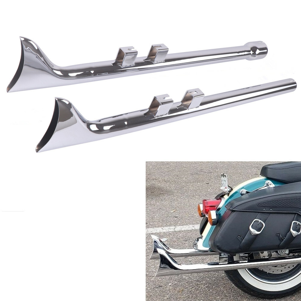 Chrome 36” Fishtail Exhaust Pipe Slip Ons for Harley Touring 2017-25,Road King