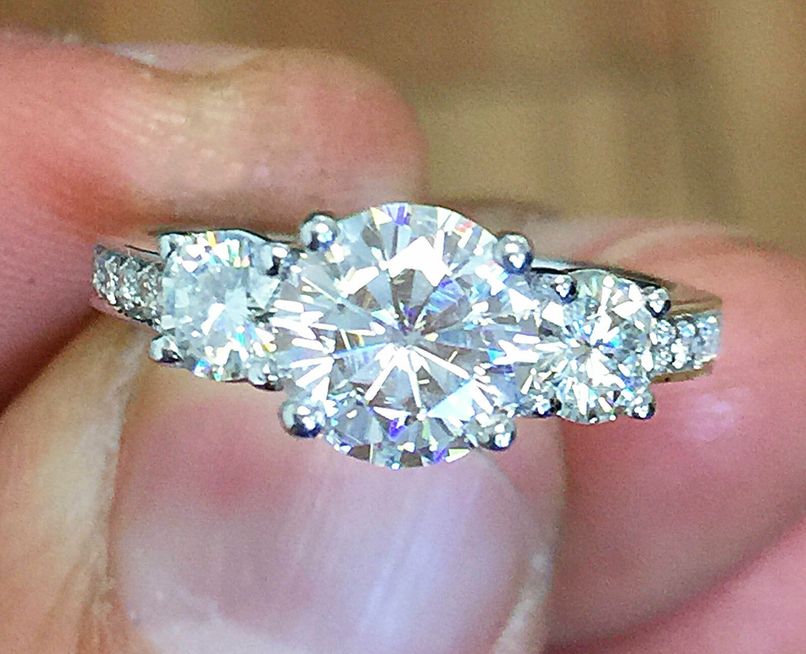 2.82 Ct Round Cut White Moissanite 14K White Gold Wedding Engagement Ring Size 8