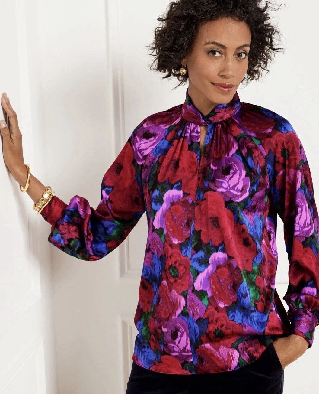 NWT Talbots Women’s Size PM Red Purple Polyester Blend Twist Neck Pullover Blous NWT Talbots Women’s Size PM Red Purple Polyester Blend Twist Neck Pullover Blous