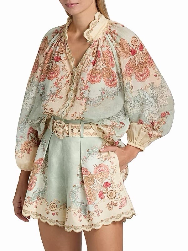Zimmermann Daylight belted scalloped pleated printed linen shorts $495 Size 3 Zimmermann Daylight belted scalloped pleated printed linen shorts $495 Size 3