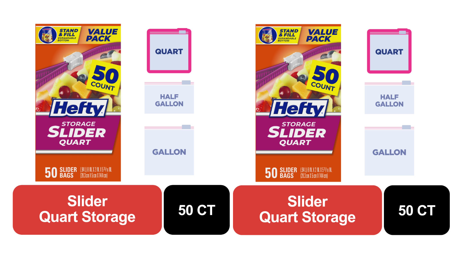 Hefty Slider Kitchen Storage Bags, Quart Size, 50 Count, pack of 2 Hefty Slider Kitchen Storage Bags, Quart Size, 50 Count, pack of 2