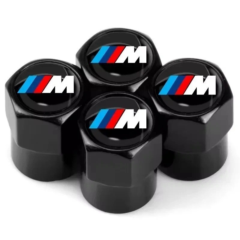 Genuine 4 Piece BMW M Sport Tyre Valve Dust Caps Black Stem Case Covers