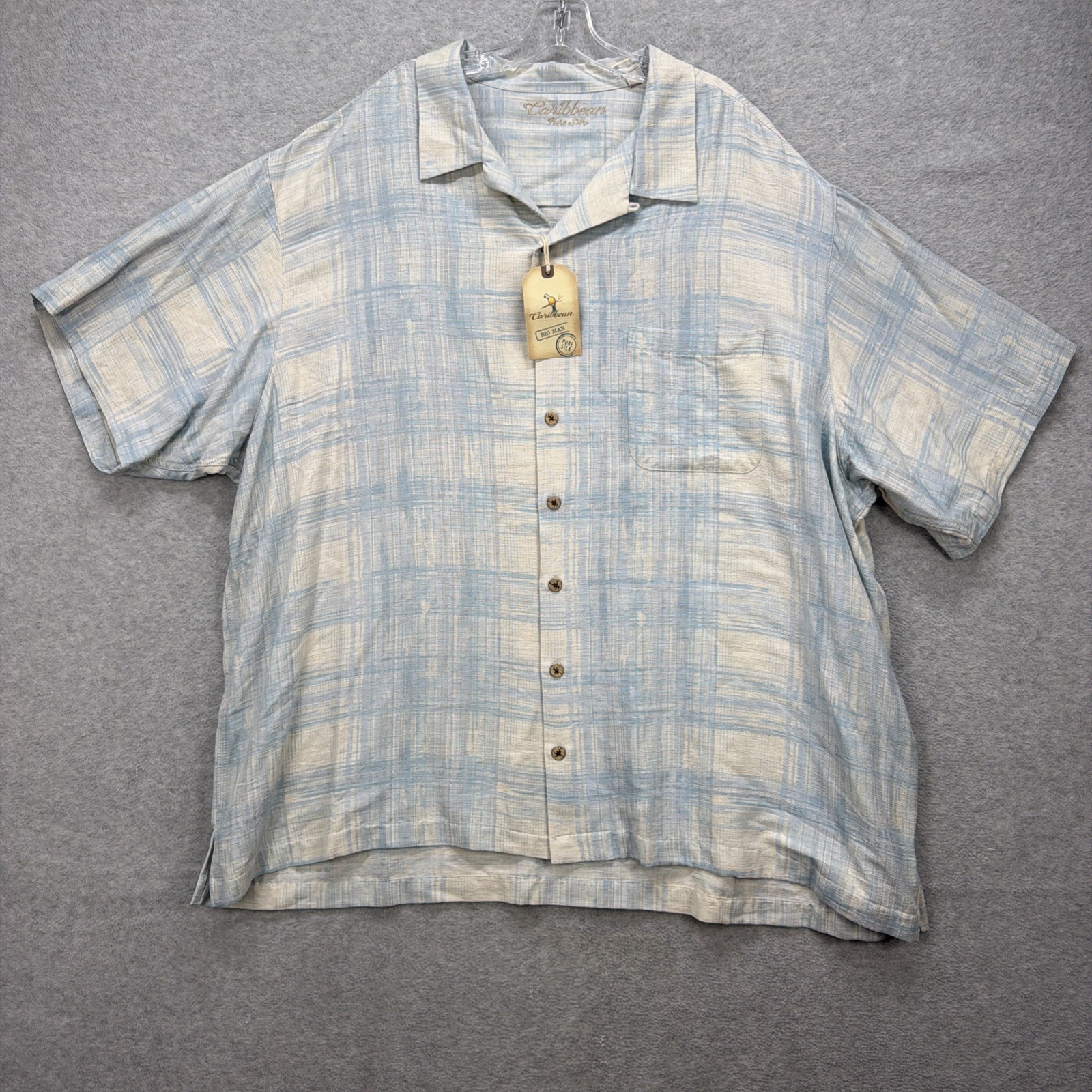 Caribbean Roundtree Yorke Hawaiian Shirt Mens 4XL Big Blue Plaid Camp Loop NEW Caribbean Roundtree Yorke Hawaiian Shirt Mens 4XL Big Blue Plaid Camp Loop NEW