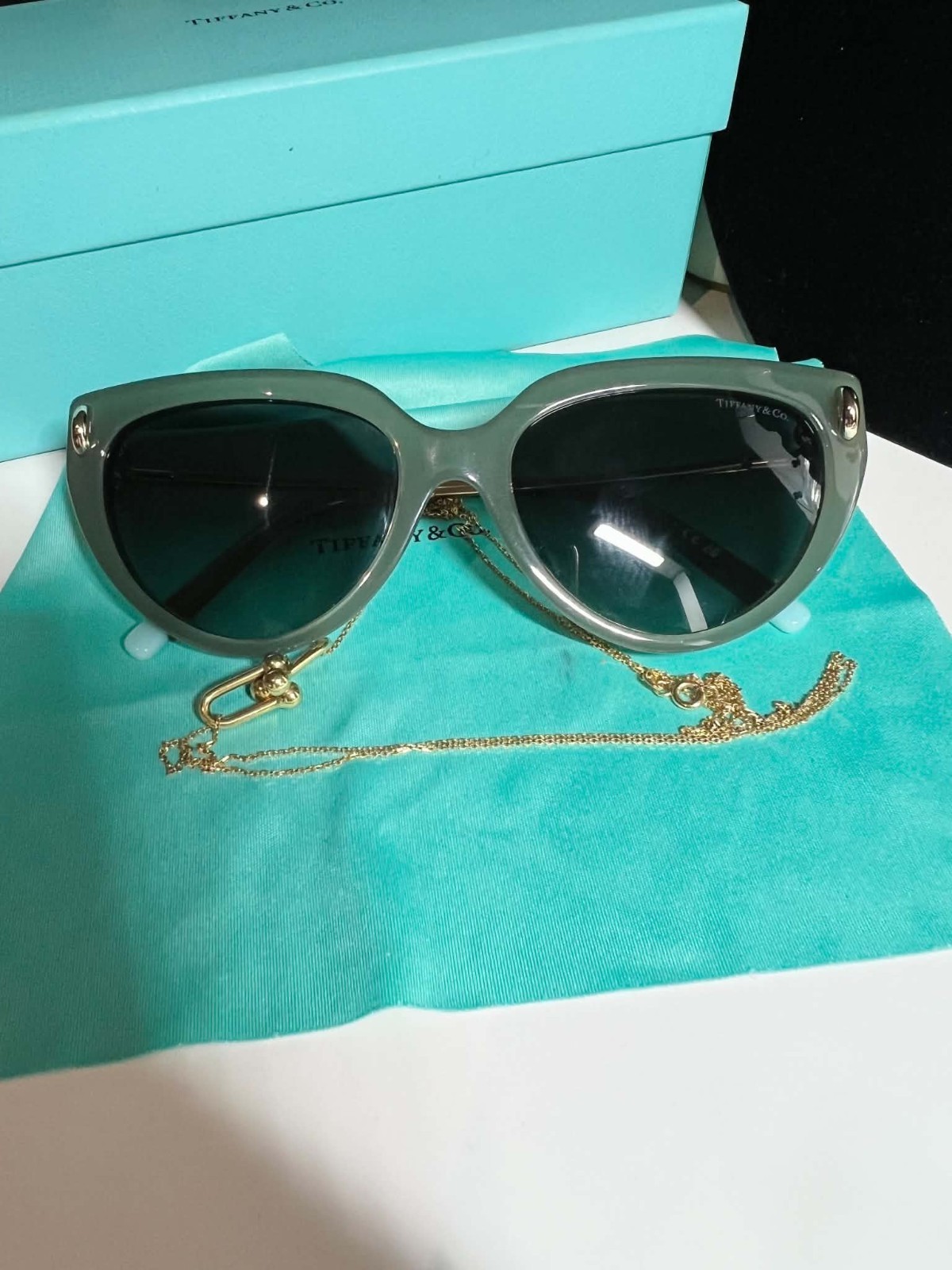 Authentic Tiffany & Co Cat Eye Sunglasses with Dark Green Lenses