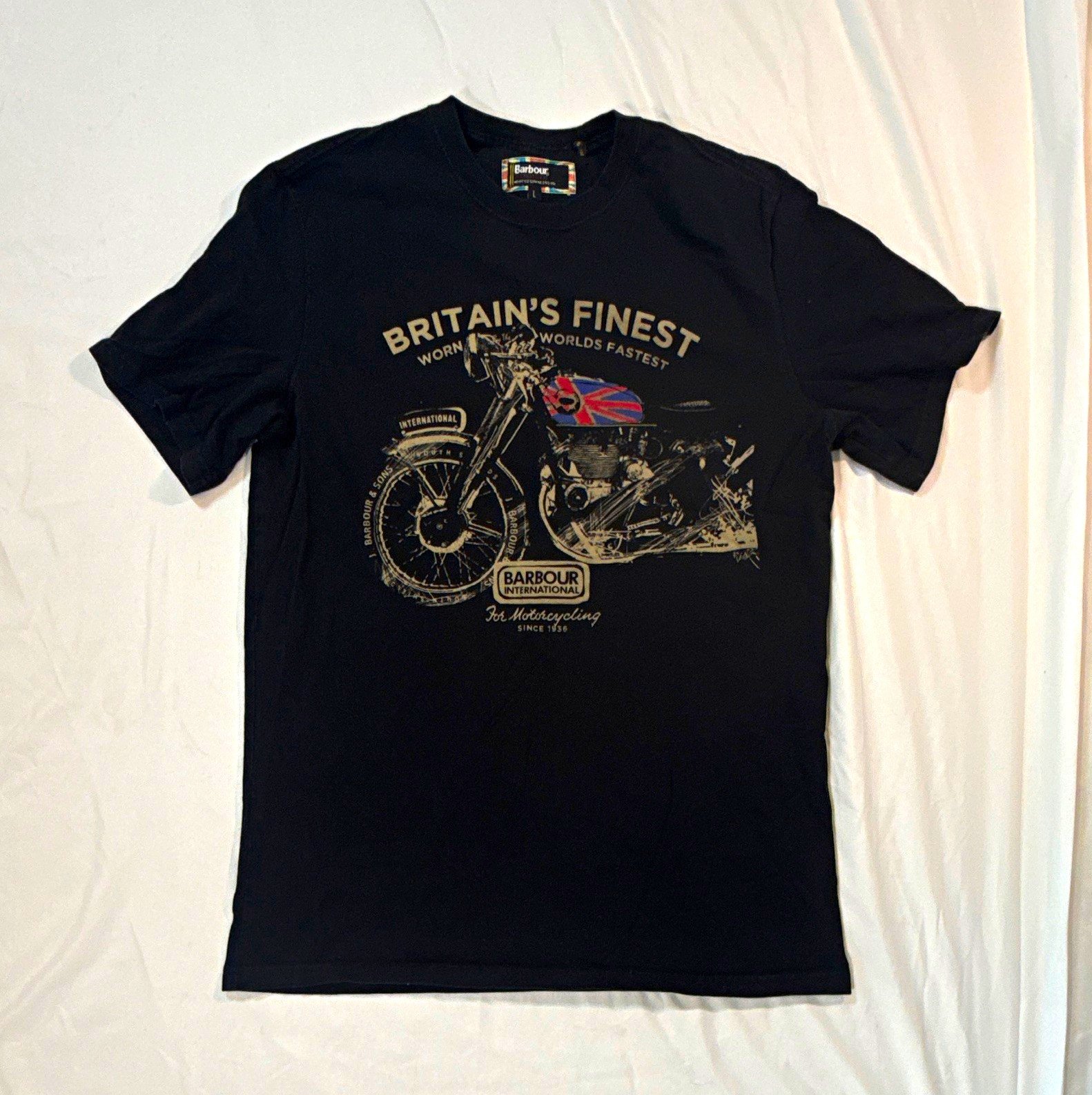 Barbour International Men\'s Black Motorcycle Graphic Crewneck T-Shirt Size L