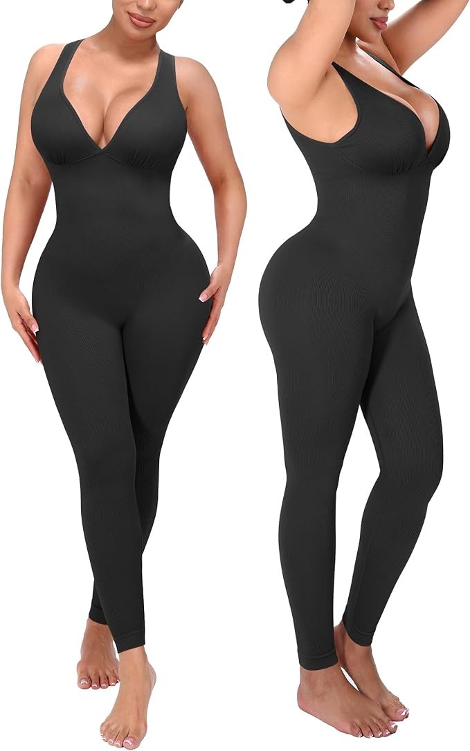 Shapellx Women’s Black One Piece Shapewear Ribbed Deep Tummy Control Mediuim NWT
