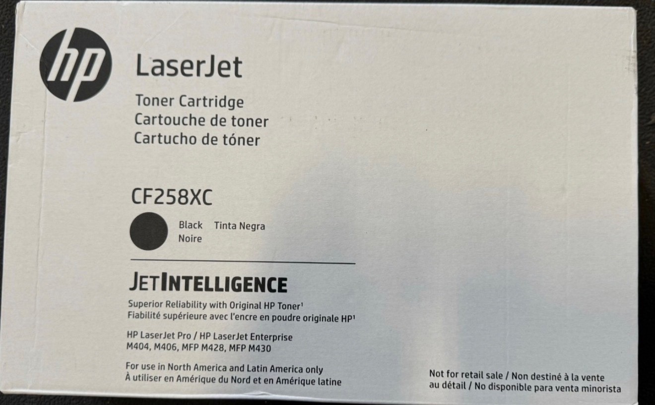 HP CF258XC 58X Black High Yield Toner Cartridge, LaserJet Pro M428 series Sealed HP CF258XC 58X Black High Yield Toner Cartridge, LaserJet Pro M428 series Sealed