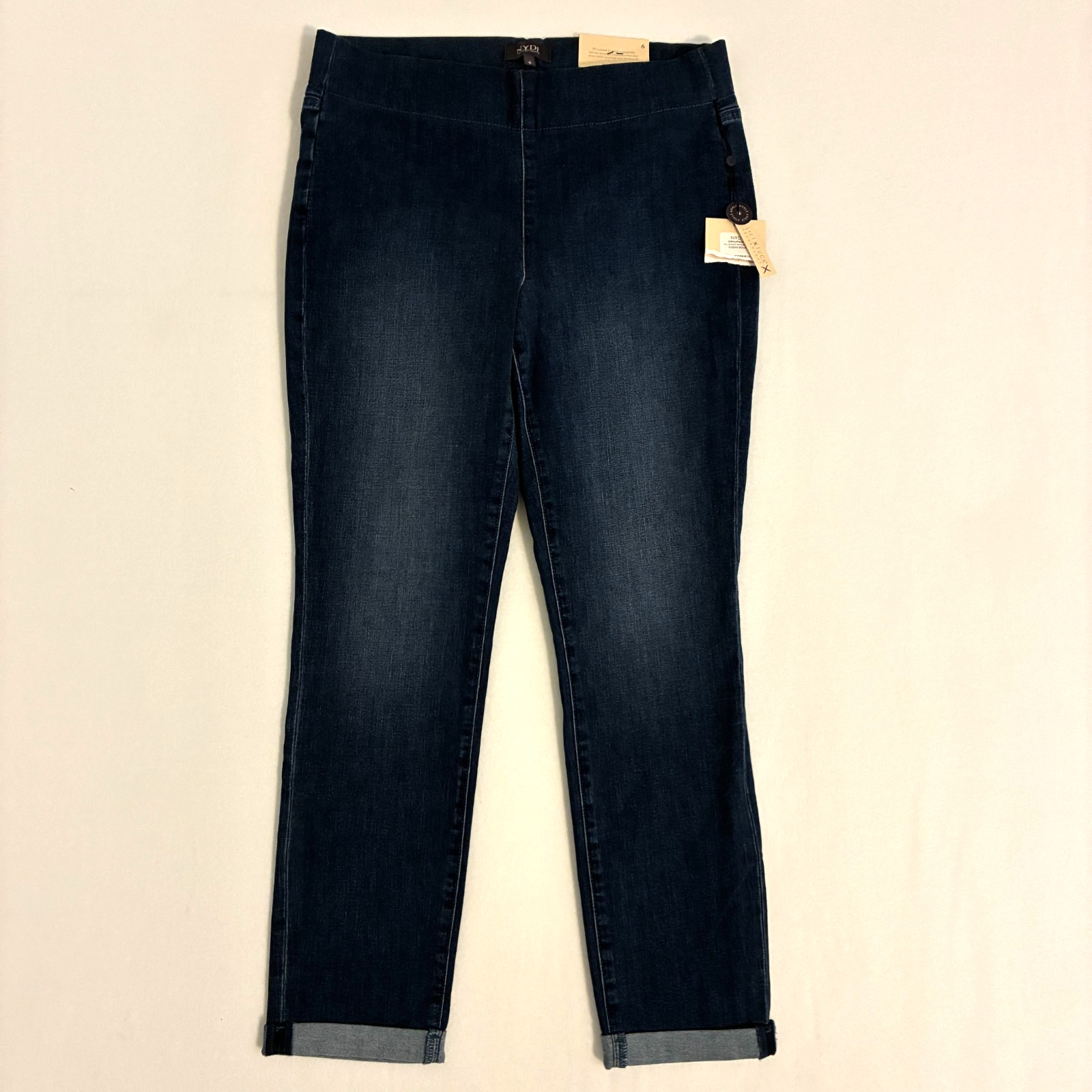 NWT NYDJ Pull On Skinny Ankle Roll Cuff Jeans Womens Size 6 Lift Tuck Pants