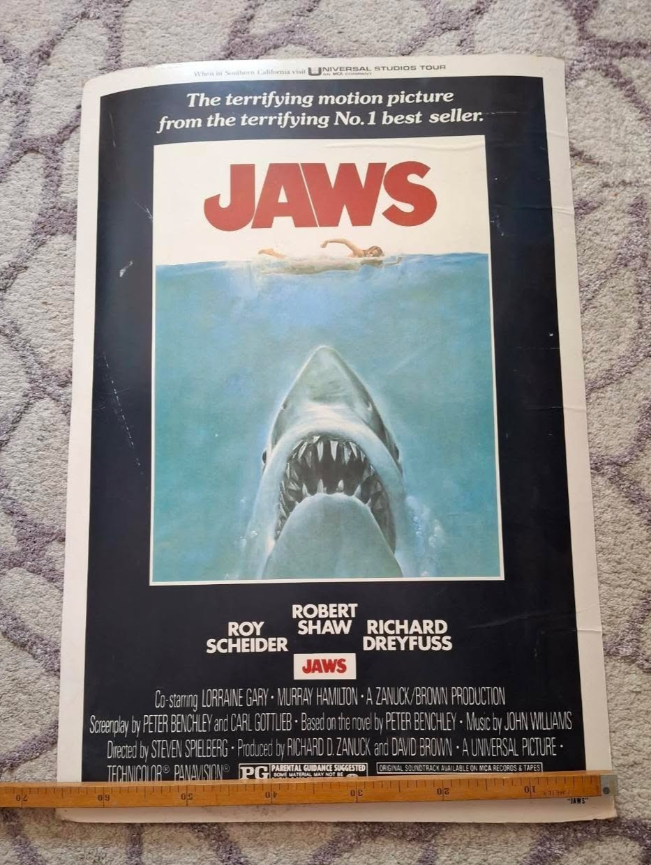 Original 1975 Jaws Movie Poster Spielberg - Rare 
