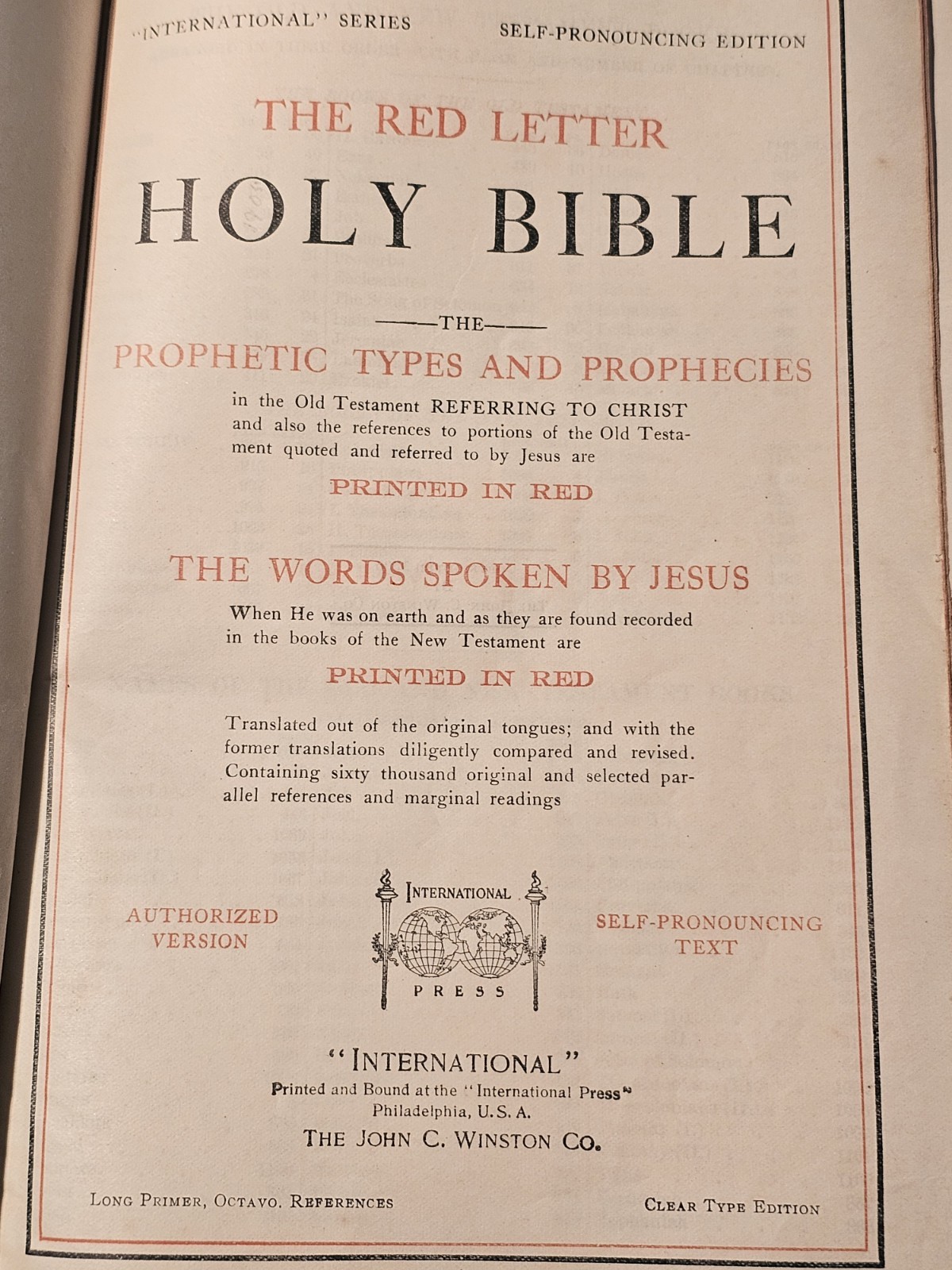 Antique 1905 Holy Bible KJV Red Letter International Edition John C Winston Co