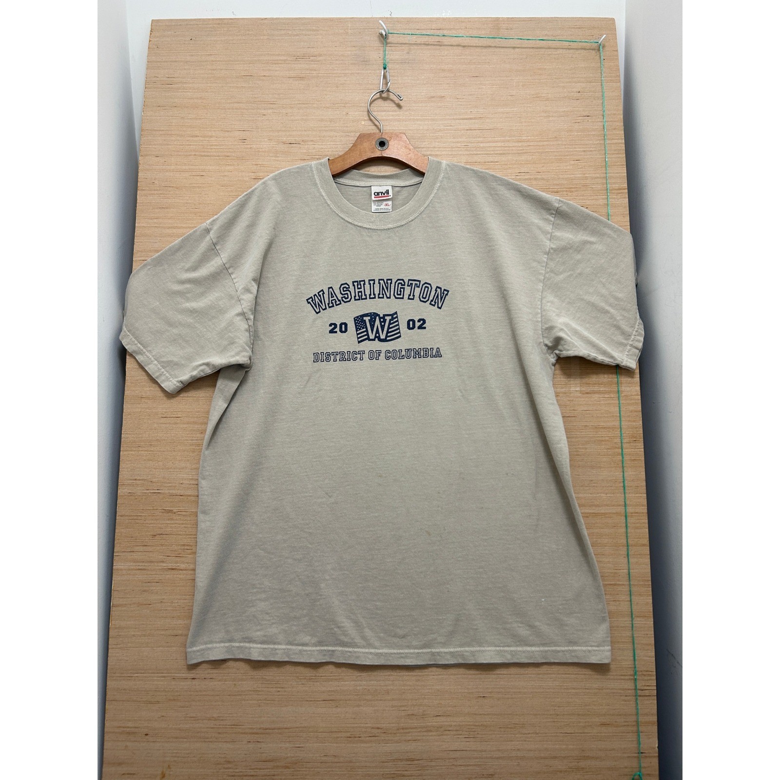 Vintage Anvil Washington DC 2002 T-Shirt XL Tan Khaki Graphic Tee Y2K Cotton
