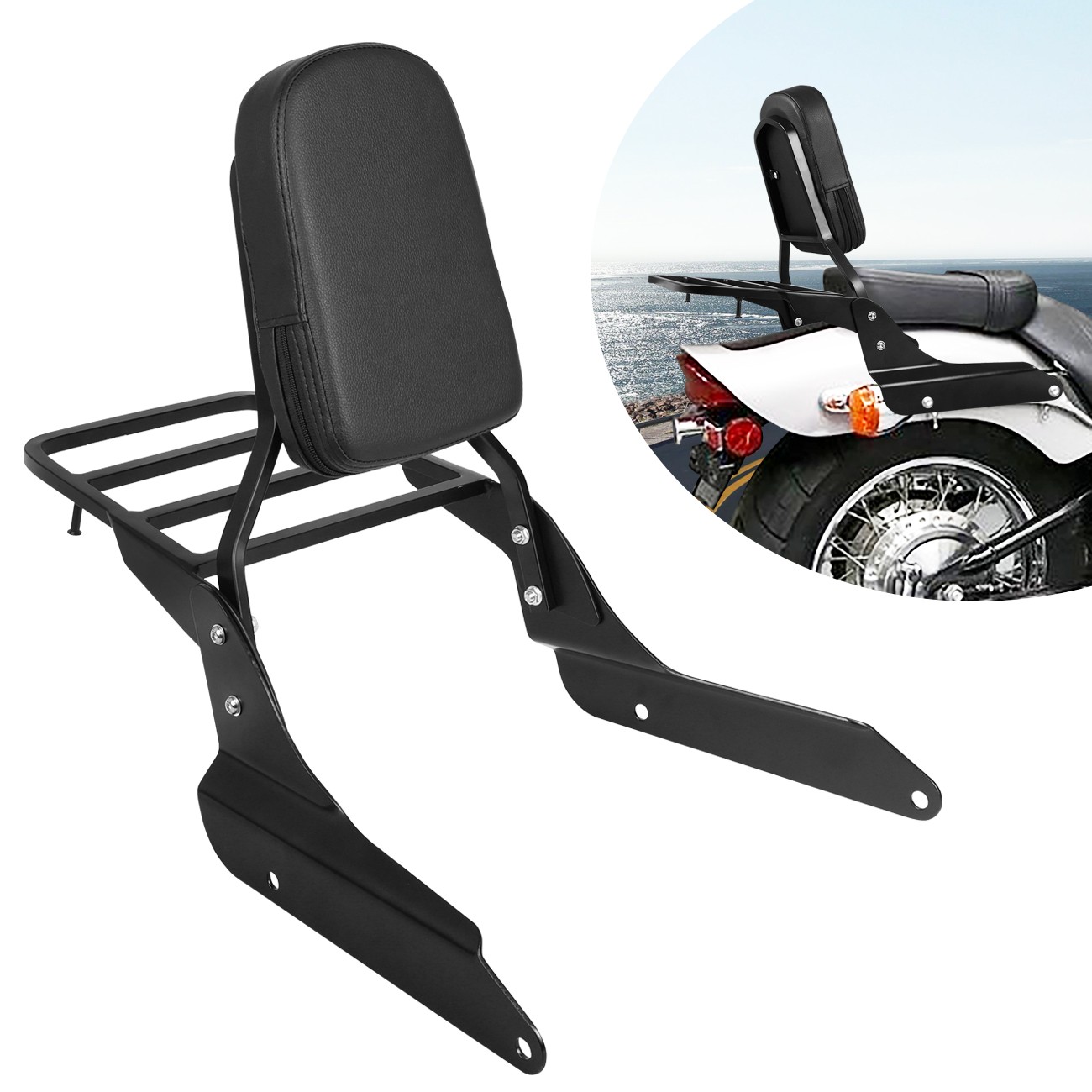 Passenger Rear Backrest Sissy Bar w/ Luggage Rack For Honda Shadow VT600 VLX600