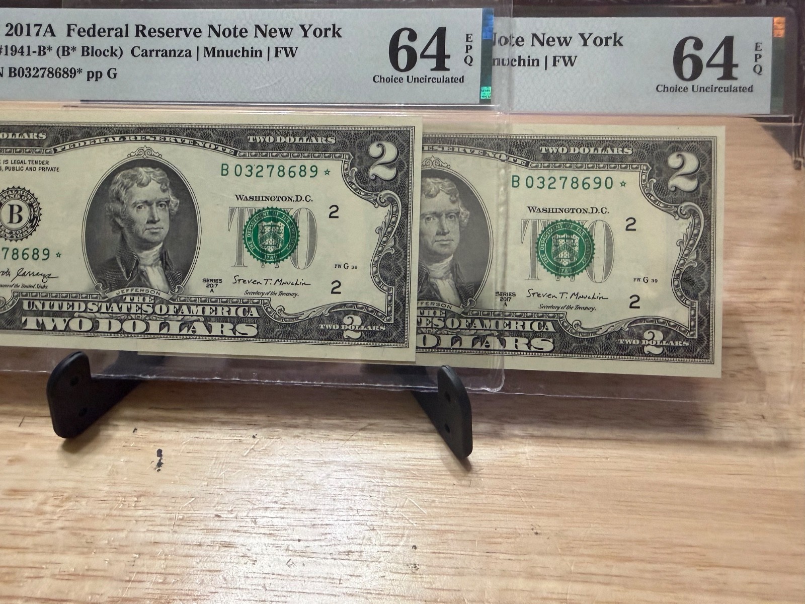 2 2017A $2 New York Star Notes PMG 64 EPQ Sequential Pair Choice Uncirculated