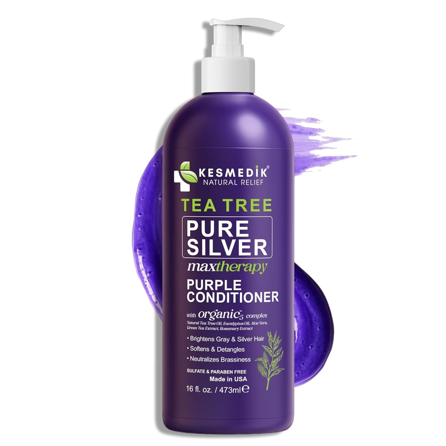 Kesmedik Tea Tree Purple Conditioner 16oz Anti-Brass Toner Blonde Silver Grey Kesmedik Tea Tree Purple Conditioner 16oz Anti-Brass Toner Blonde Silver Grey