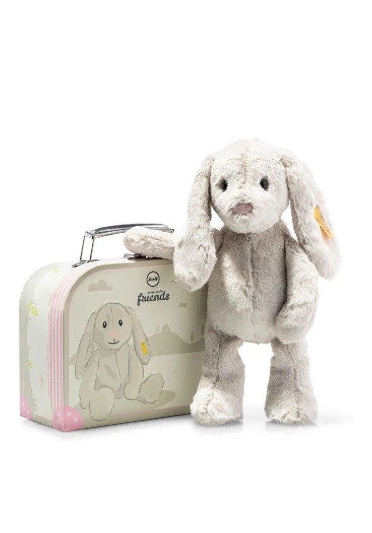 Steiff Cuddly Toy Hoppie Rabbit In Suitcase 10in Plush Bunny Brand New W/Tags