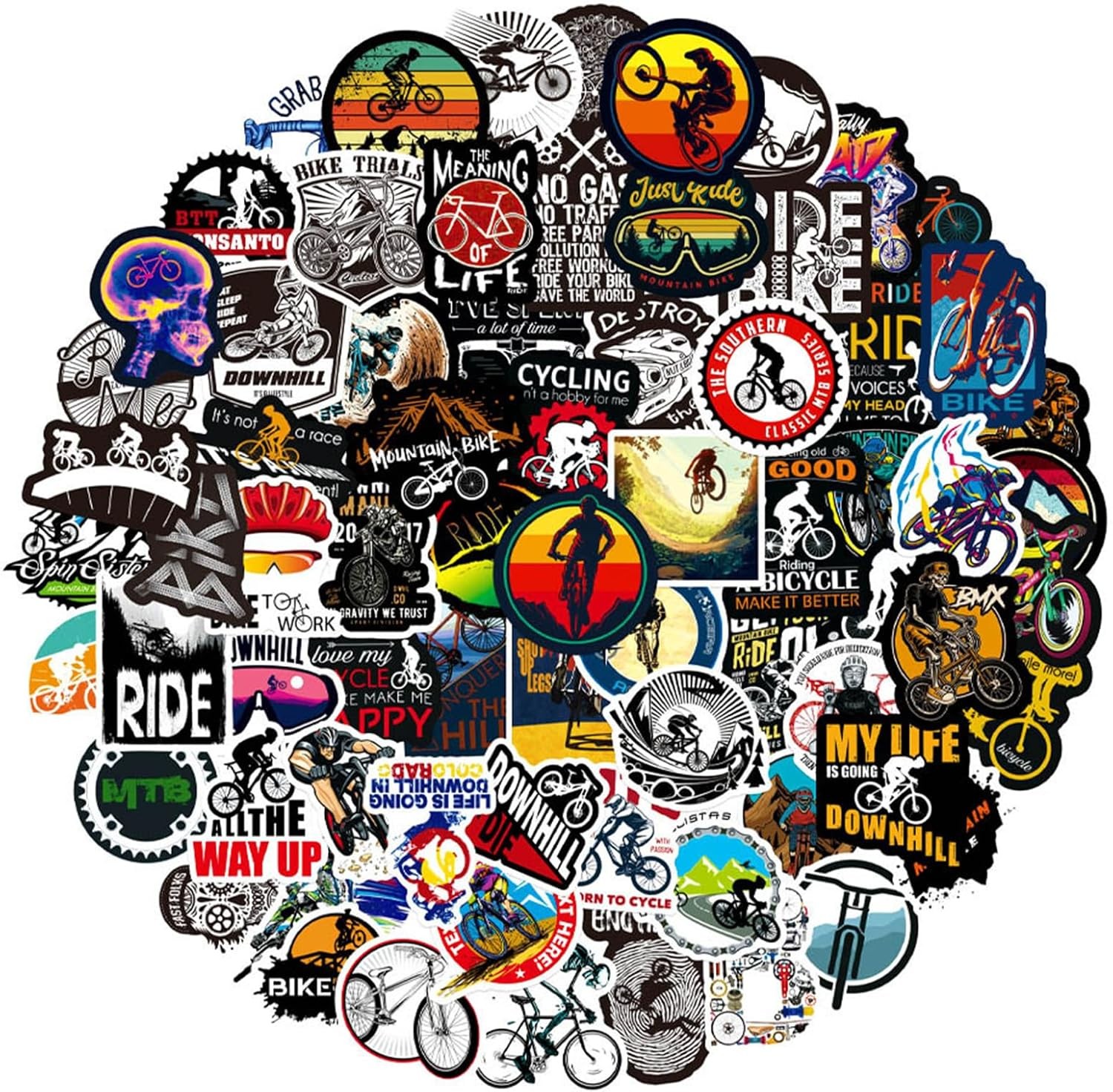 100PCS Mountain Bike Stickers,Cute Cycling Vinyl Multicolor 100PCS Mountain Bike Stickers,Cute Cycling Vinyl Multicolor