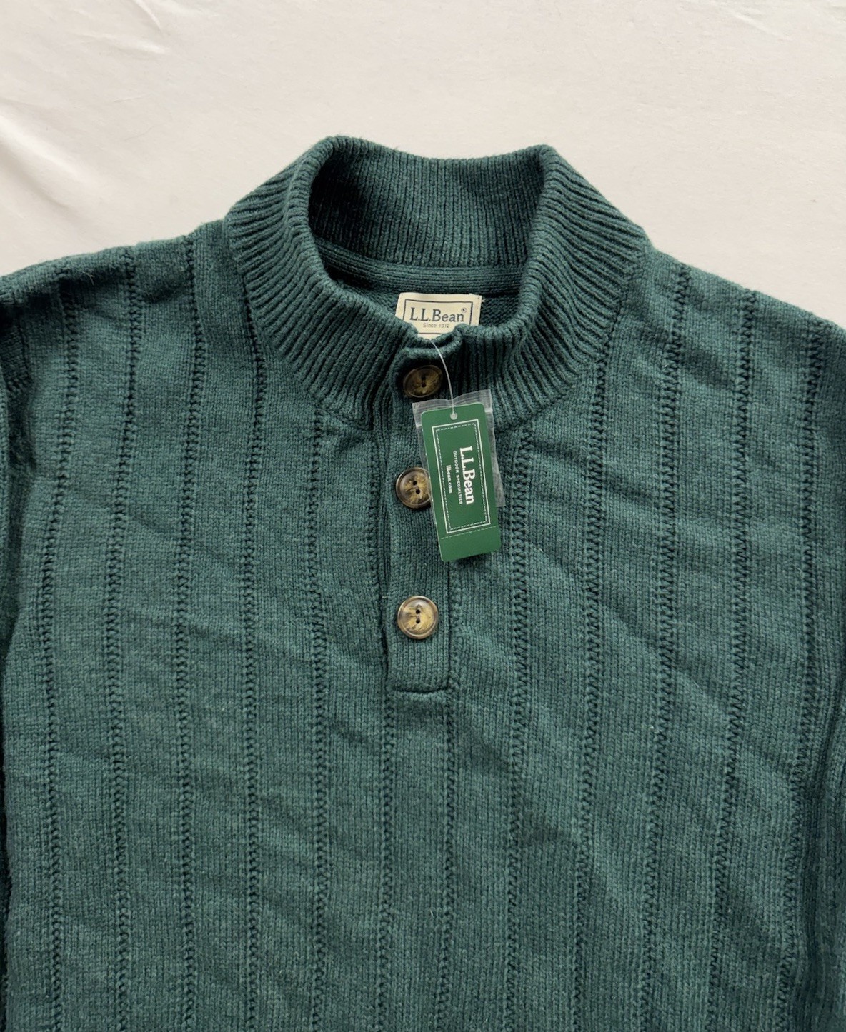 NEW LL Bean Sweater Mens XL Green Riverton Wool Cotton Mockneck Henley Fisherman NEW LL Bean Sweater Mens XL Green Riverton Wool Cotton Mockneck Henley Fisherman