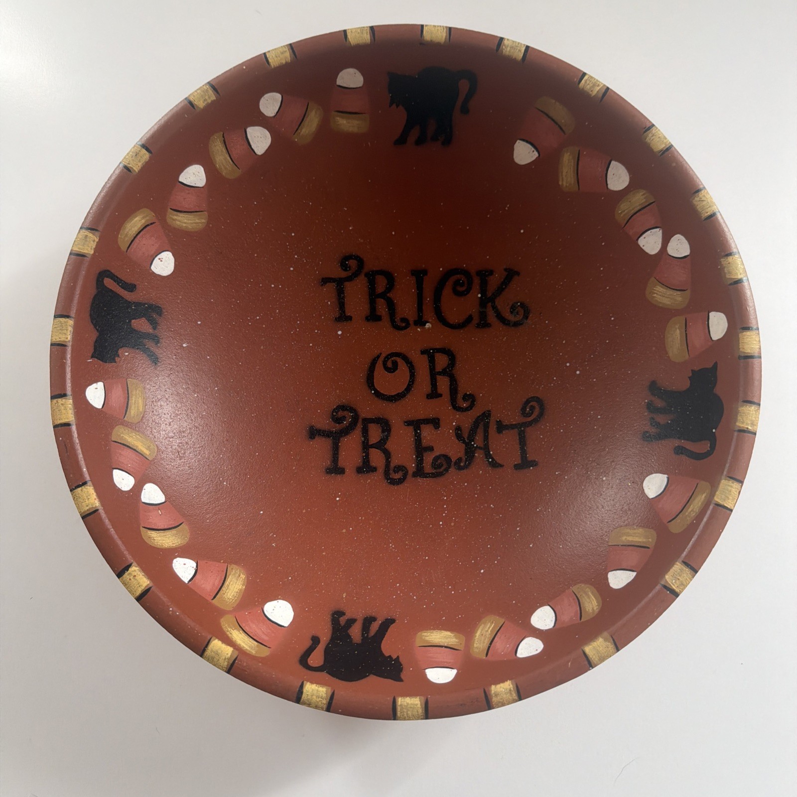 Primitives By Kathy Wood Bowl Trick Or Treat Candy Corn Folk Art Halloween Cat