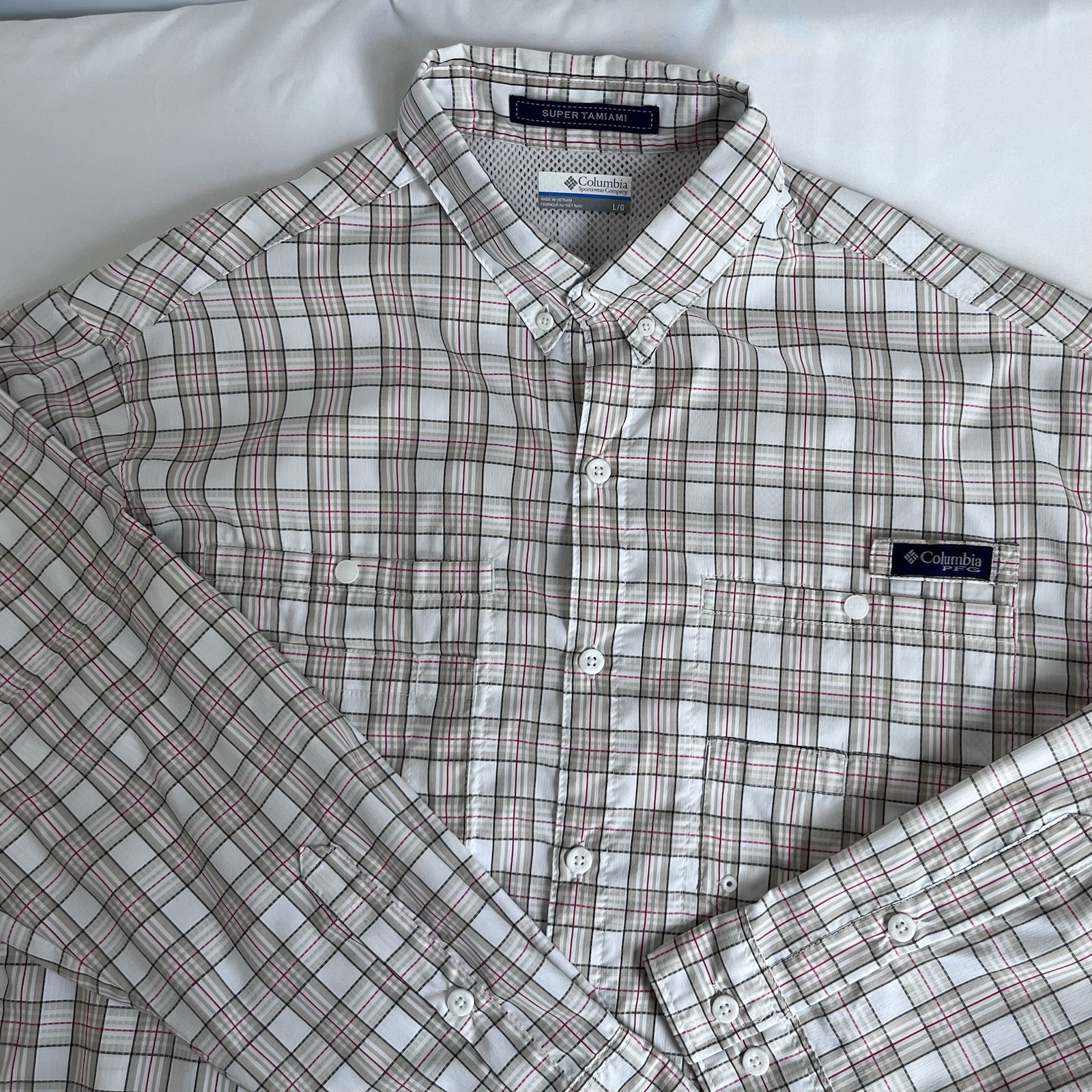 Mens Columbia PFG Super Tamiami Plaid Long Sleeve Button-Down Shirt Size L