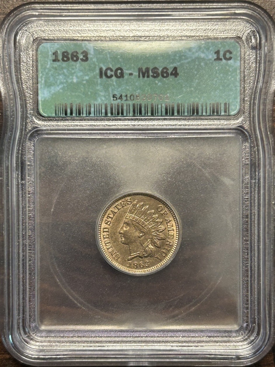 1863 Indian Head Cent ICG MS64 Flashy Fields, Nice Original Luster