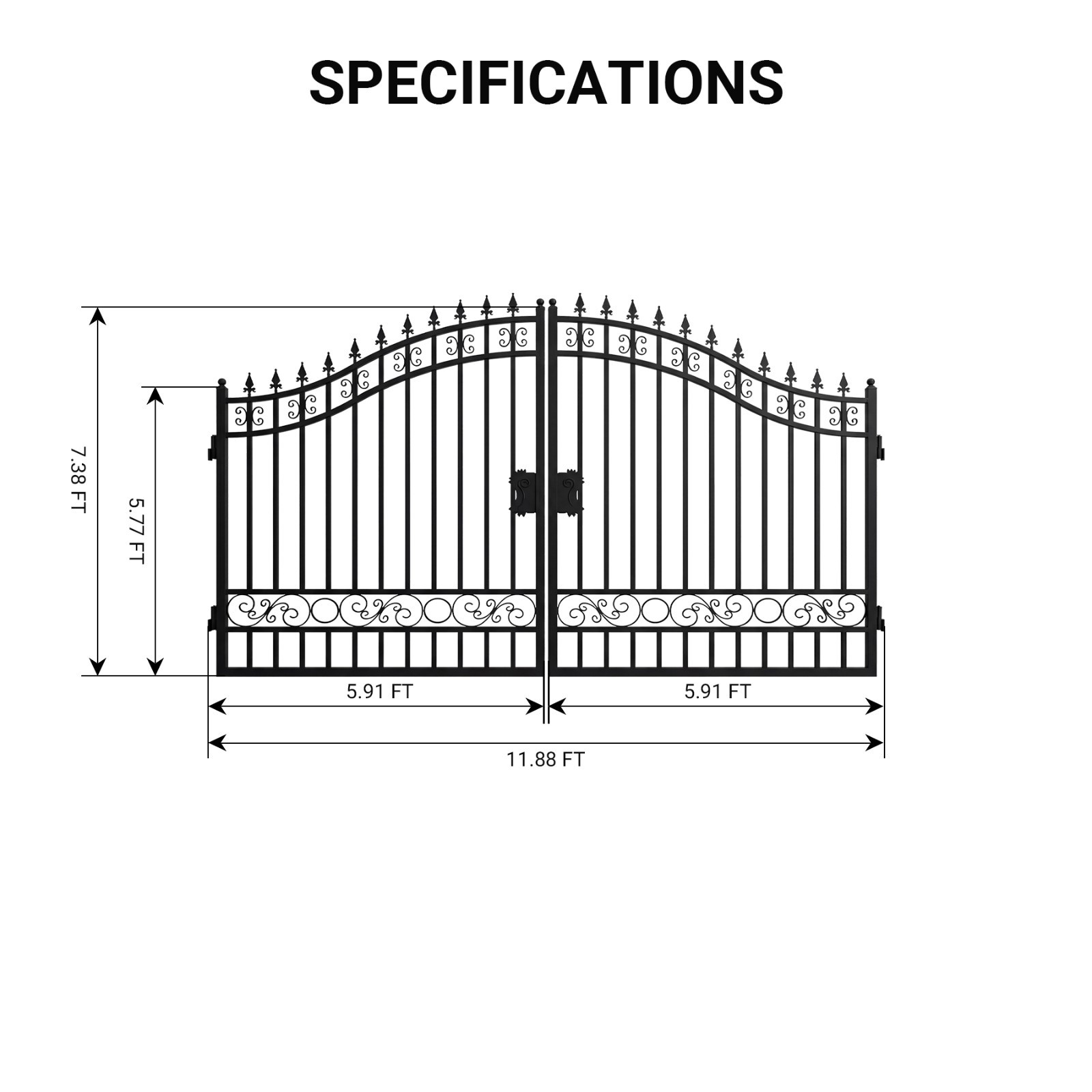 Premium Steel Dual Swing Driveway Gate 12-20FT  Mansion Ranch Decorative Design