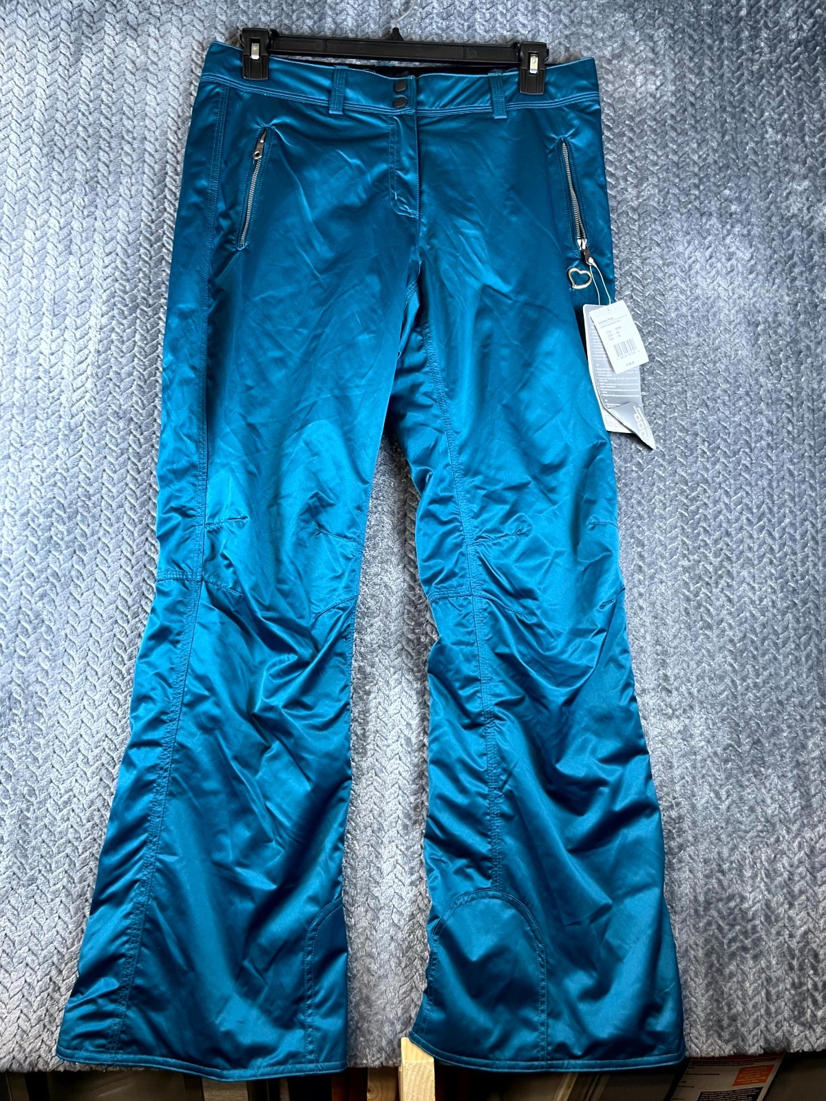 Obermeyer Ski Pants Womens 10 Royal Blue Satin Mid Rise Wide Leg Ankle Zip