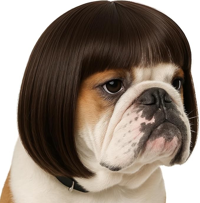 Funny Dog Wig for Small Medium Large Dogs, 7 Inches Pet Costume Elastic Cat Cosp