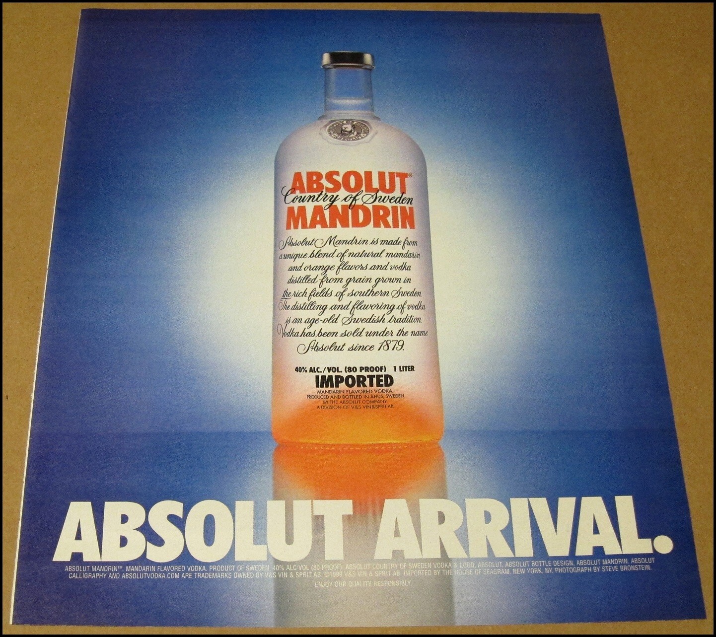 1999 Absolut Arrival Absolut Mandrin Vodka Print Ad 10x12 Advertisement Marlboro