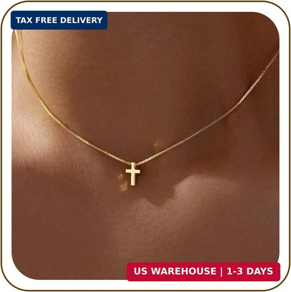 Cross Necklace for Women Girls Dainty 14K Gold Plated Christian Pendant