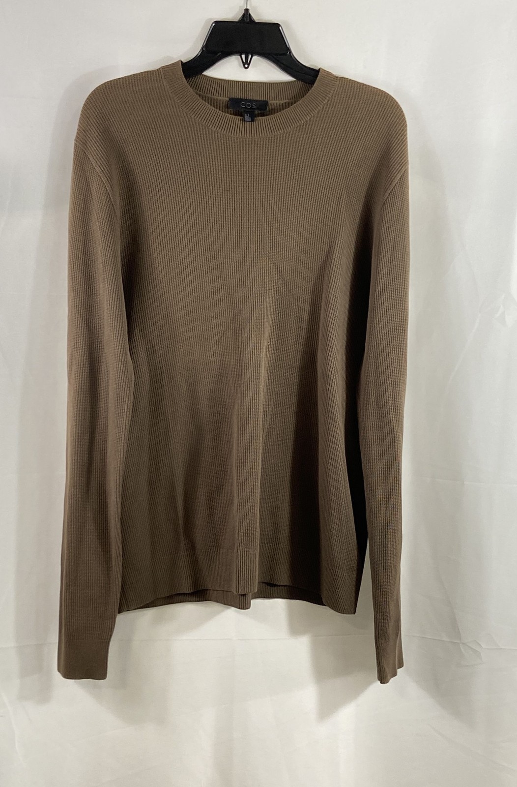 COS Men\'s Brown Ribbed Knit 100% Cotton Crewneck Long Sleeve Sweater Size M