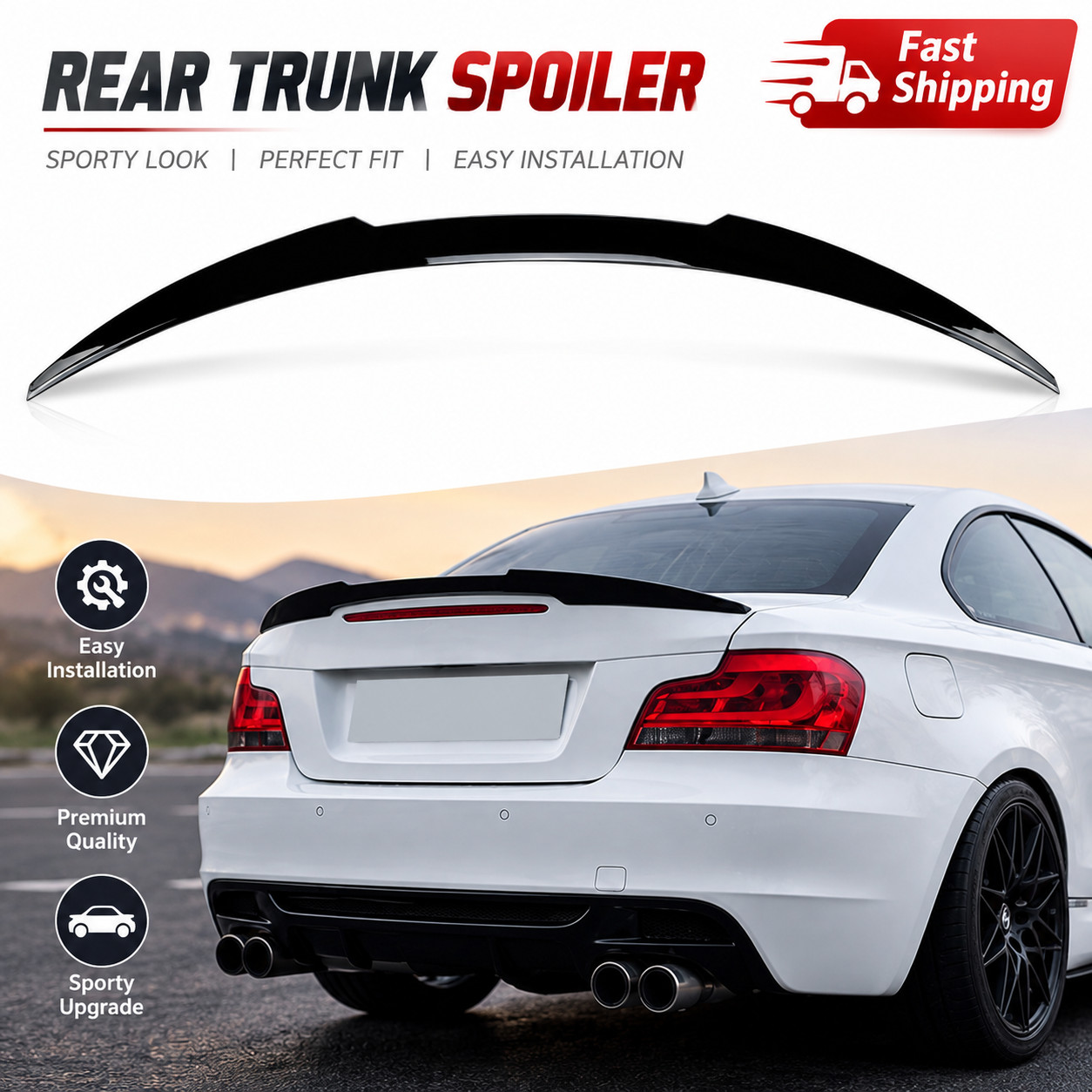 For 2008-2013 BMW 1 Series E82 Coupe 128i 135i Piano Black M4 Rear Spoiler Wing