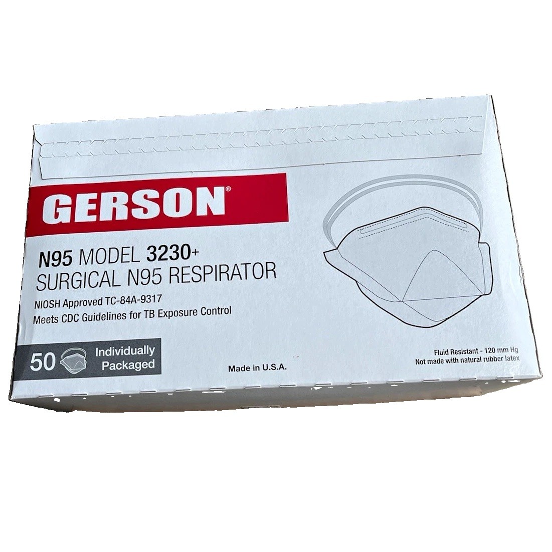 Gerson 3230+ Surgical N95 Respirator Mask Flat-Fold Universal Full Seal
