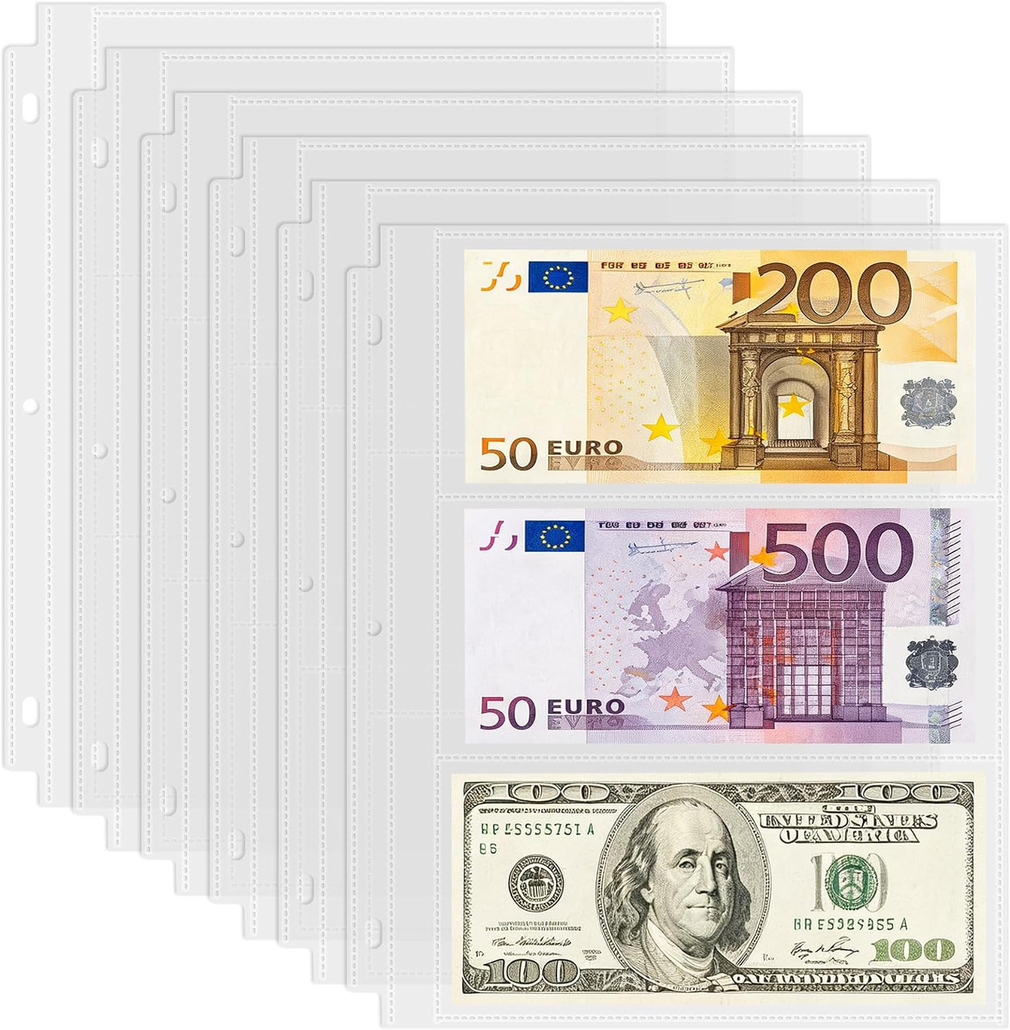 50 Pack (7.6X3.6Inch ) 3 Pockets Currency Sleeves for 3 Ring Binder | Currency 50 Pack (7.6X3.6Inch ) 3 Pockets Currency Sleeves for 3 Ring Binder | Currency