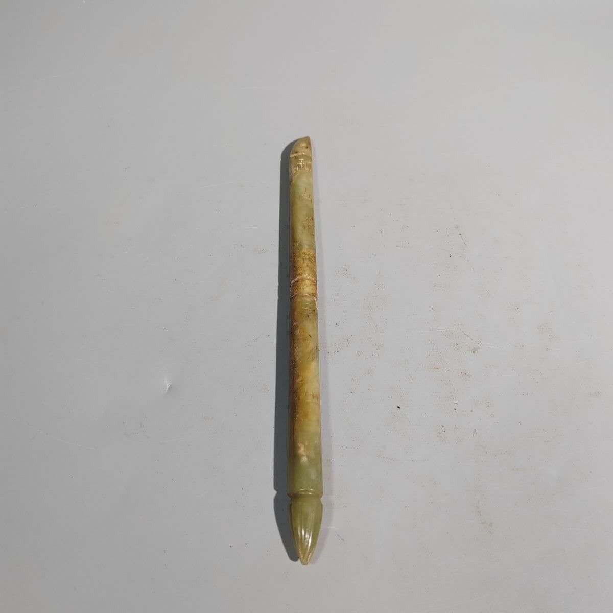 SUPERB Chinese ANTIQUES JADE OLD WHITE YELLOW JADE writing brush handheld 35G