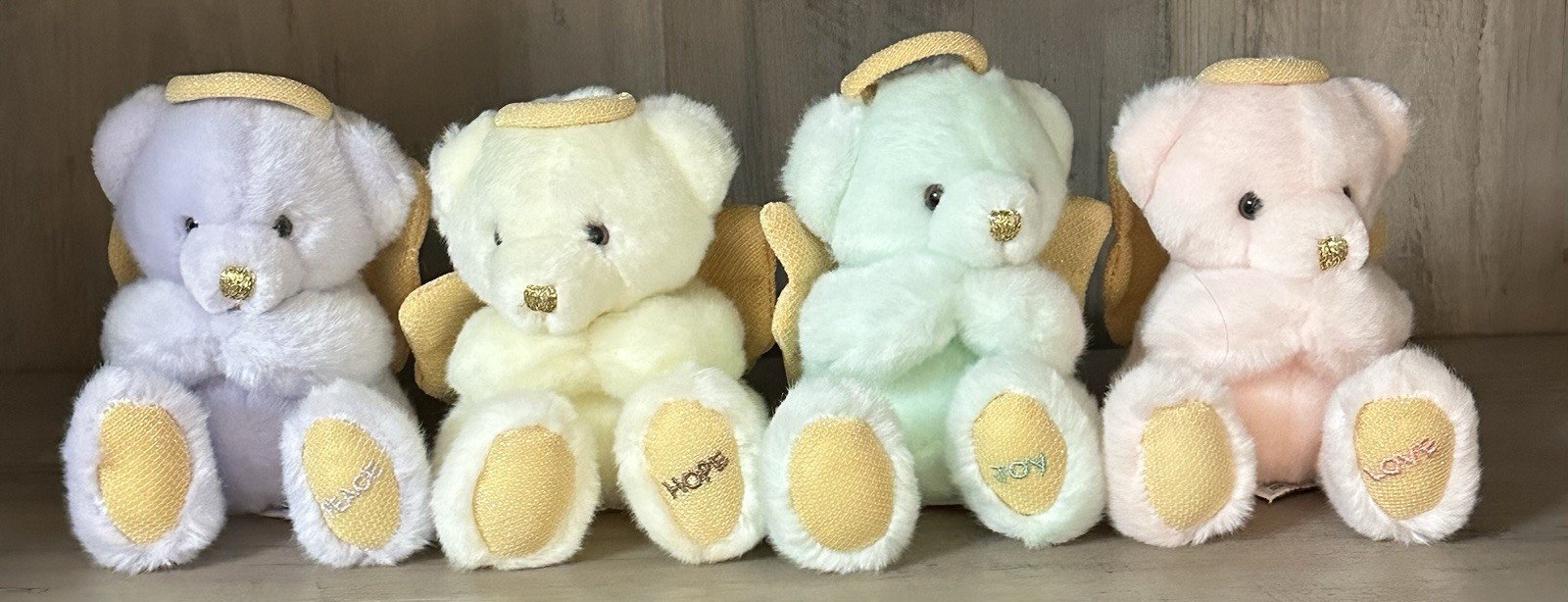 Vintage Russ Berrie Praying Angel Bear Plush Lot of 4 Pastel Peace Joy Hope Love