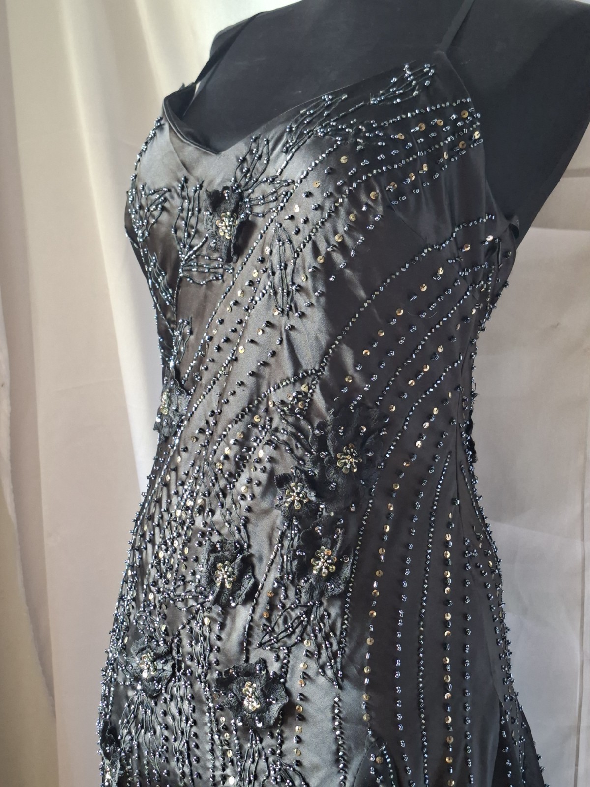 Y2K Fairycore Black Beaded Dress  Embellished Asymmetrical Hem Gothic Grunge 8