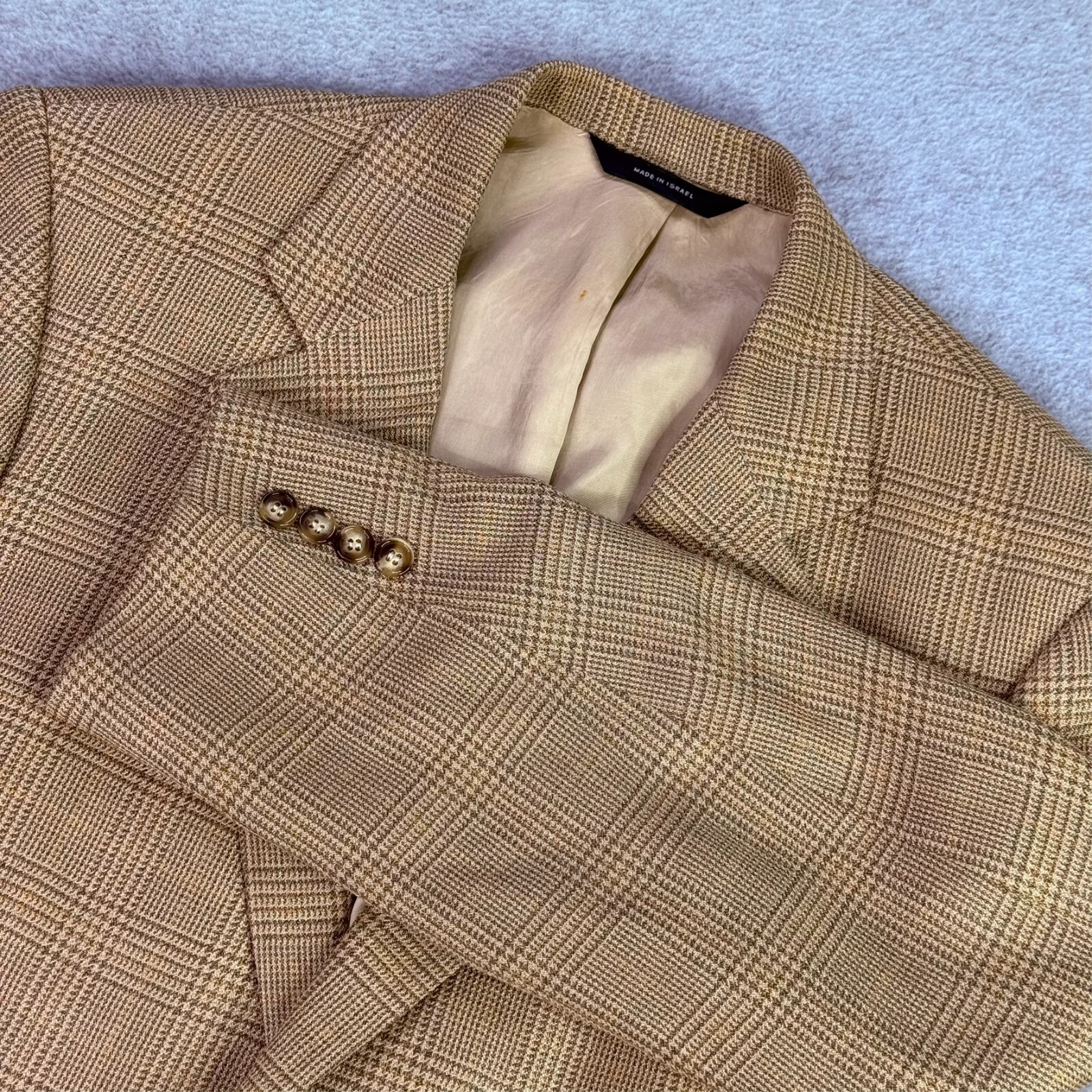 Brooks Brothers Madison 1818 Sport Coat Sz 40R Tan Glen Check Silk Wool Blend