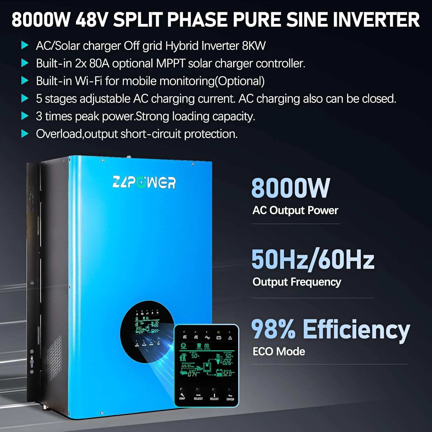 12KW 10KW 8KW 48V Solar Inverter Hybird 110V/220V Split Phase w/ 200A Controller 12KW 10KW 8KW 48V Solar Inverter Hybird 110V/220V Split Phase w/ 200A Controller